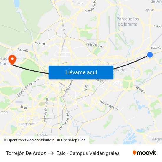 Torrejón De Ardoz to Esic - Campus Valdenigrales map