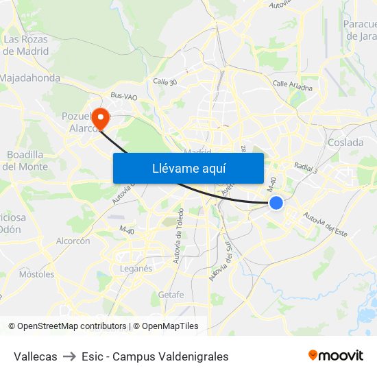 Vallecas to Esic - Campus Valdenigrales map