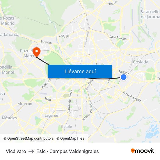 Vicálvaro to Esic - Campus Valdenigrales map