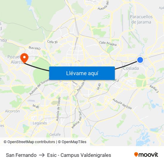 San Fernando to Esic - Campus Valdenigrales map