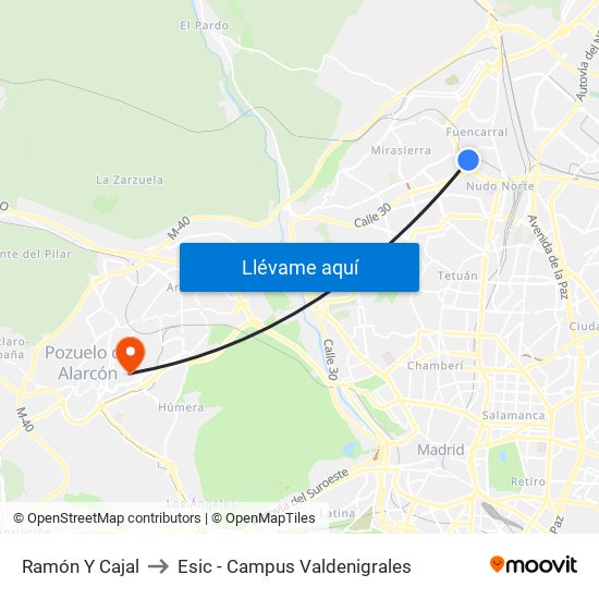 Ramón Y Cajal to Esic - Campus Valdenigrales map