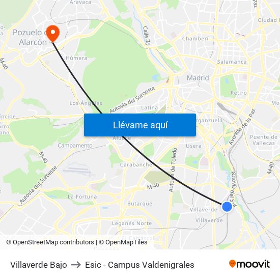 Villaverde Bajo to Esic - Campus Valdenigrales map