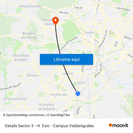 Getafe Sector 3 to Esic - Campus Valdenigrales map