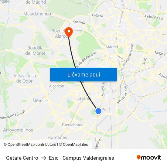Getafe Centro to Esic - Campus Valdenigrales map
