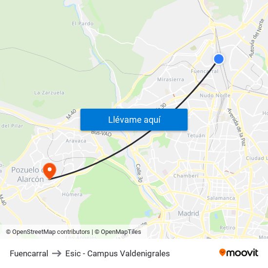 Fuencarral to Esic - Campus Valdenigrales map