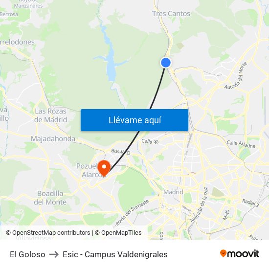 El Goloso to Esic - Campus Valdenigrales map