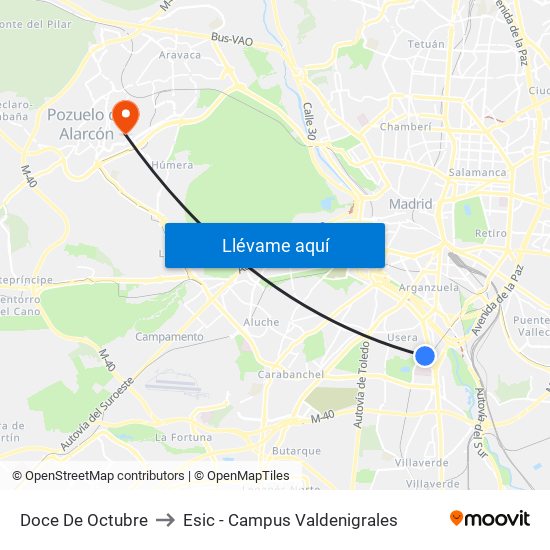 Doce De Octubre to Esic - Campus Valdenigrales map