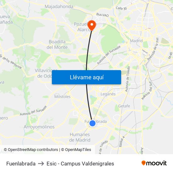 Fuenlabrada to Esic - Campus Valdenigrales map