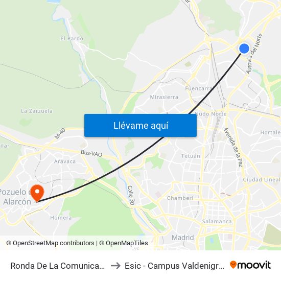 Ronda De La Comunicación to Esic - Campus Valdenigrales map