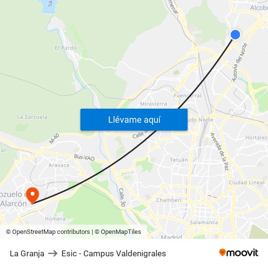 La Granja to Esic - Campus Valdenigrales map