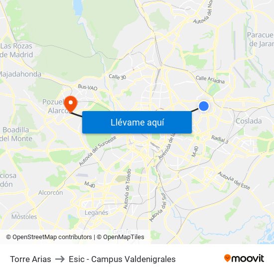 Torre Arias to Esic - Campus Valdenigrales map