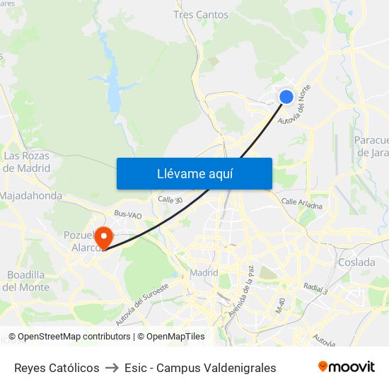Reyes Católicos to Esic - Campus Valdenigrales map