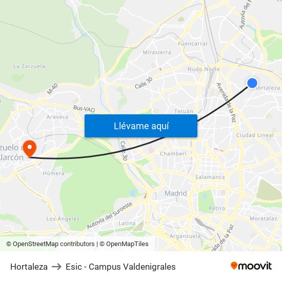 Hortaleza to Esic - Campus Valdenigrales map
