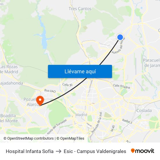 Hospital Infanta Sofía to Esic - Campus Valdenigrales map