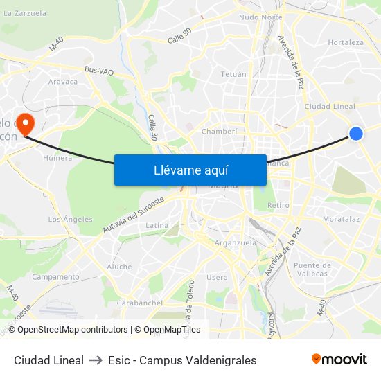 Ciudad Lineal to Esic - Campus Valdenigrales map