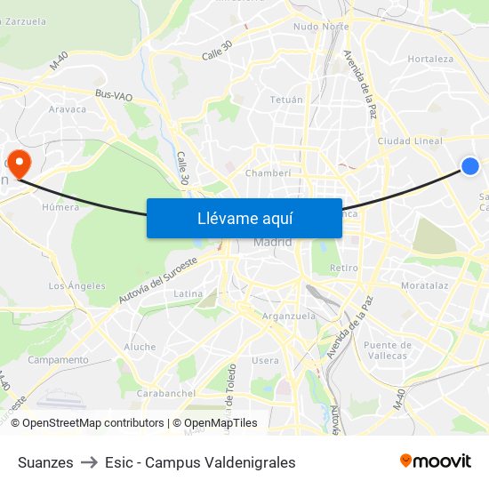 Suanzes to Esic - Campus Valdenigrales map