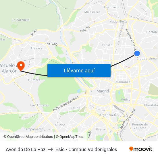 Avenida De La Paz to Esic - Campus Valdenigrales map