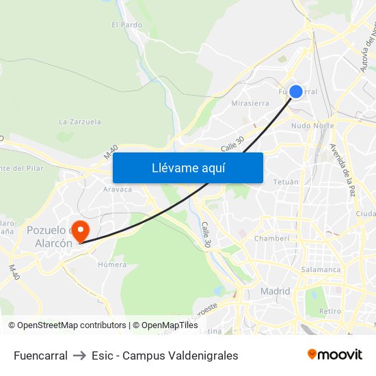 Fuencarral to Esic - Campus Valdenigrales map