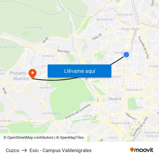 Cuzco to Esic - Campus Valdenigrales map