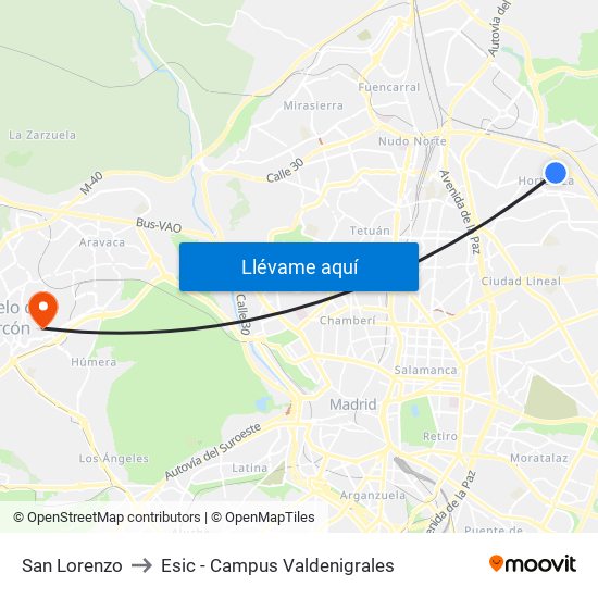 San Lorenzo to Esic - Campus Valdenigrales map