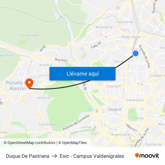 Duque De Pastrana to Esic - Campus Valdenigrales map