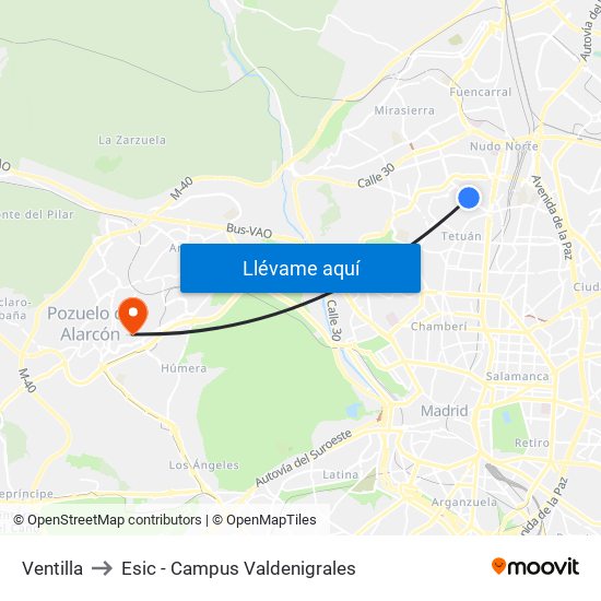 Ventilla to Esic - Campus Valdenigrales map