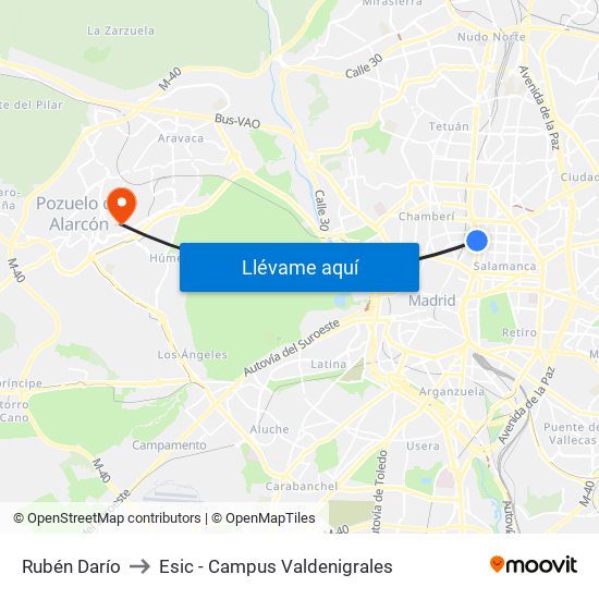 Rubén Darío to Esic - Campus Valdenigrales map