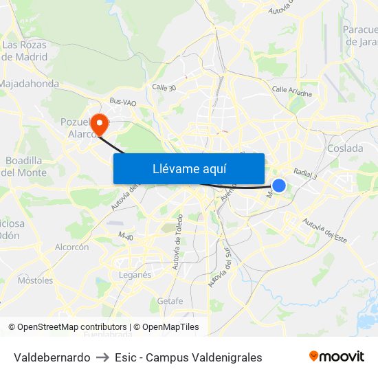 Valdebernardo to Esic - Campus Valdenigrales map