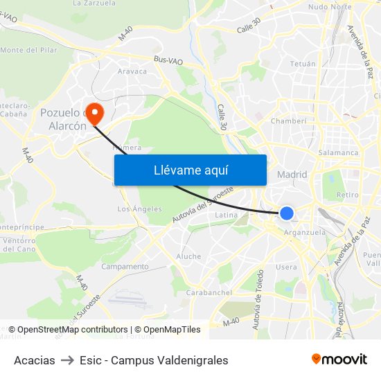 Acacias to Esic - Campus Valdenigrales map