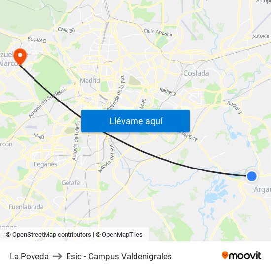 La Poveda to Esic - Campus Valdenigrales map