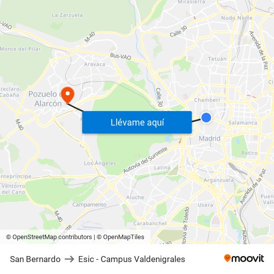 San Bernardo to Esic - Campus Valdenigrales map