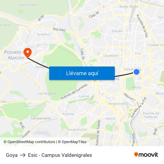 Goya to Esic - Campus Valdenigrales map