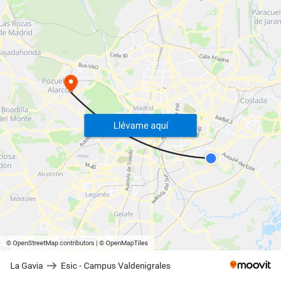 La Gavia to Esic - Campus Valdenigrales map