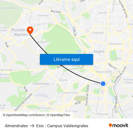 Almendrales to Esic - Campus Valdenigrales map