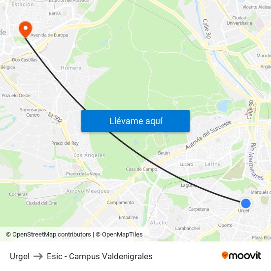 Urgel to Esic - Campus Valdenigrales map