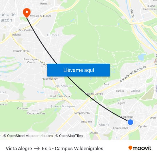 Vista Alegre to Esic - Campus Valdenigrales map
