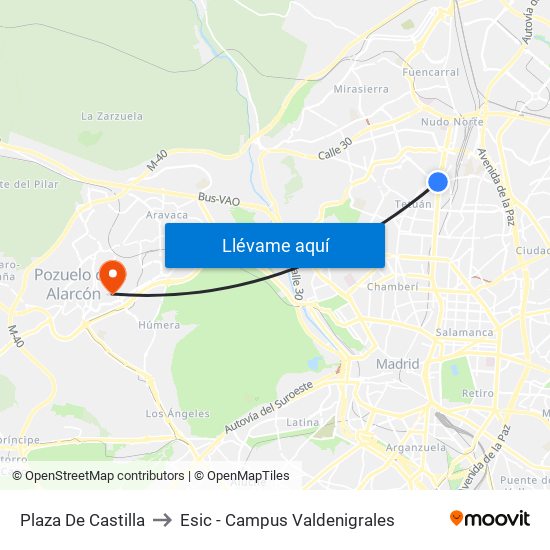 Plaza De Castilla to Esic - Campus Valdenigrales map