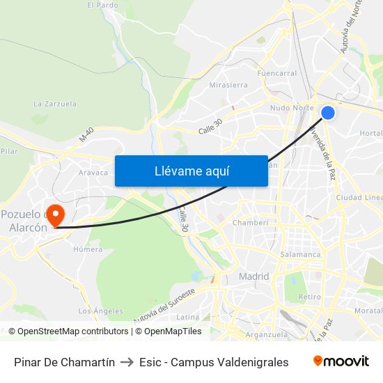 Pinar De Chamartín to Esic - Campus Valdenigrales map
