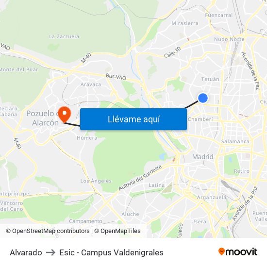 Alvarado to Esic - Campus Valdenigrales map