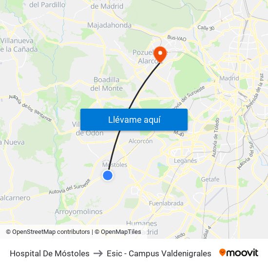 Hospital De Móstoles to Esic - Campus Valdenigrales map