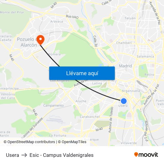 Usera to Esic - Campus Valdenigrales map