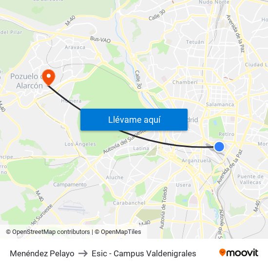 Menéndez Pelayo to Esic - Campus Valdenigrales map