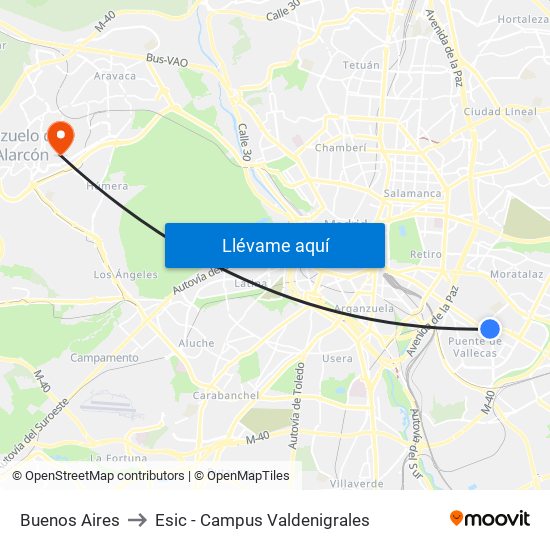 Buenos Aires to Esic - Campus Valdenigrales map