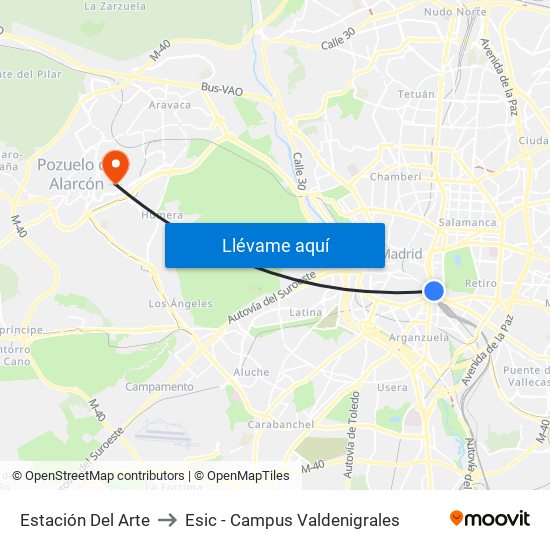 Estación Del Arte to Esic - Campus Valdenigrales map