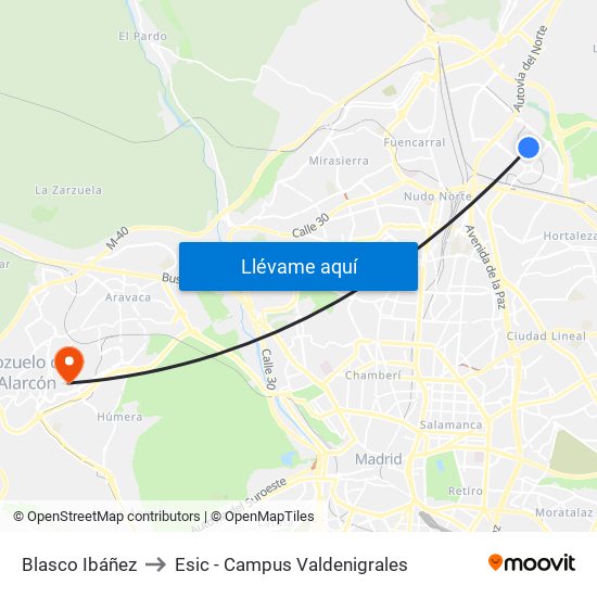 Blasco Ibáñez to Esic - Campus Valdenigrales map