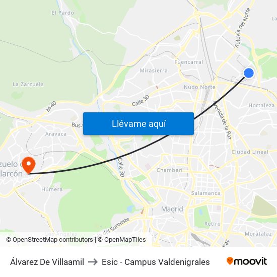Álvarez De Villaamil to Esic - Campus Valdenigrales map