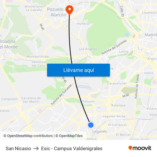 San Nicasio to Esic - Campus Valdenigrales map
