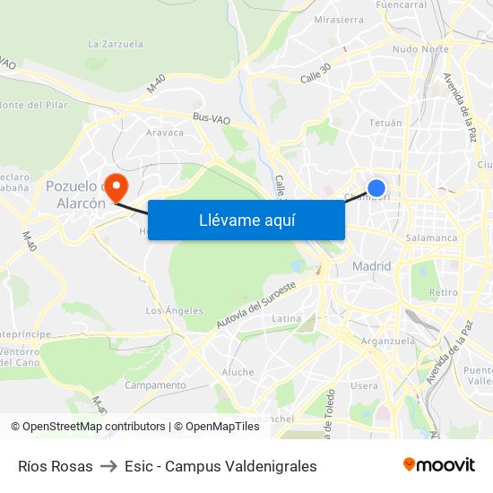 Ríos Rosas to Esic - Campus Valdenigrales map