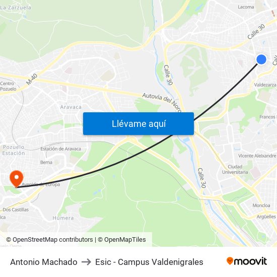 Antonio Machado to Esic - Campus Valdenigrales map