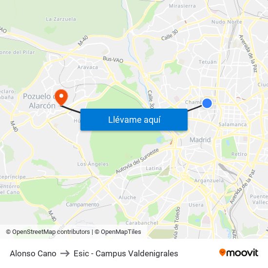 Alonso Cano to Esic - Campus Valdenigrales map